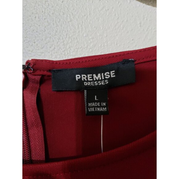 Premise Dresses, cranberry, tie sleeve, boat neck, tunic dress, size L - Picture 4 of 7